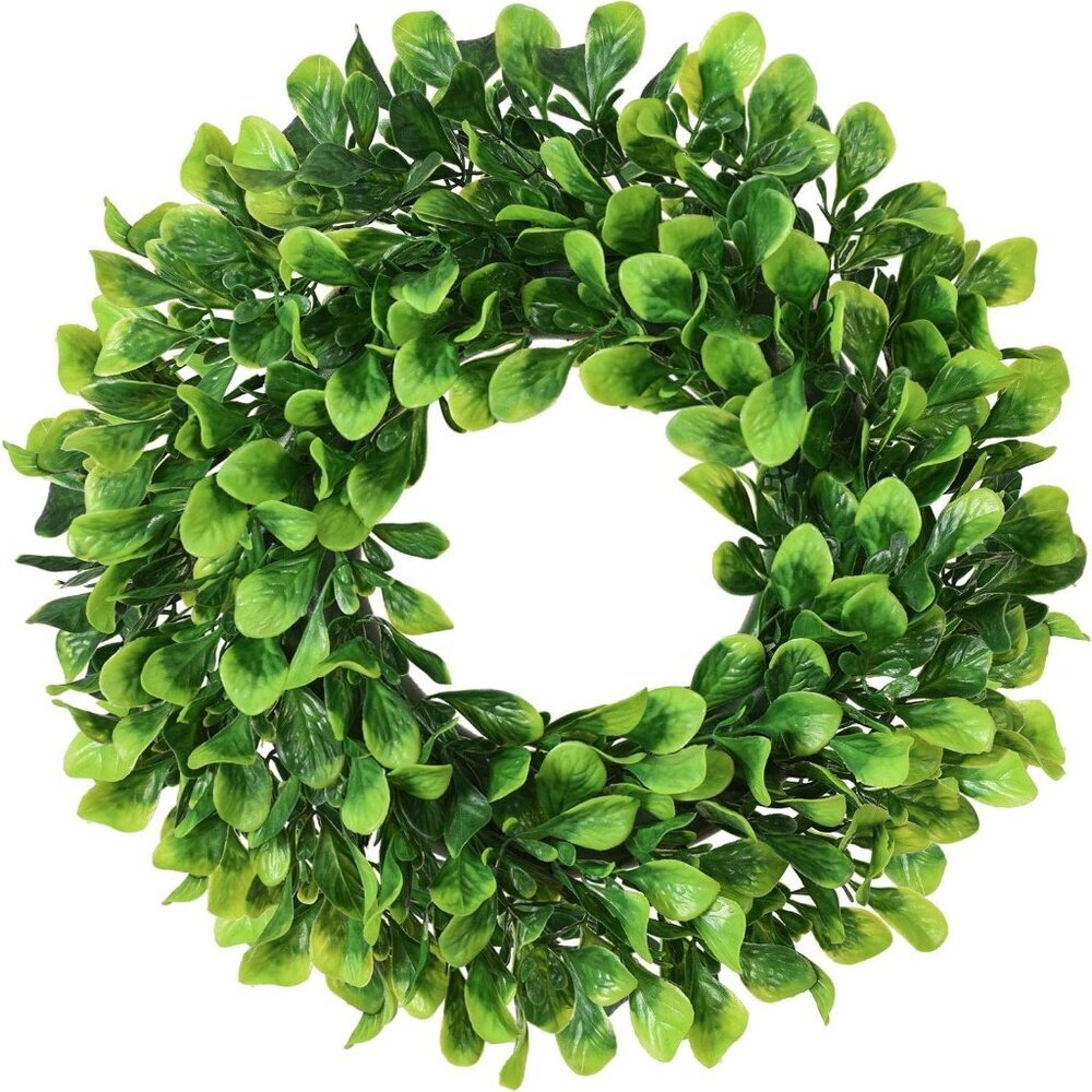 Artificial Green Leaves Wreath - 10" Mini-Sized Boxwood Wreath for Window Wall D